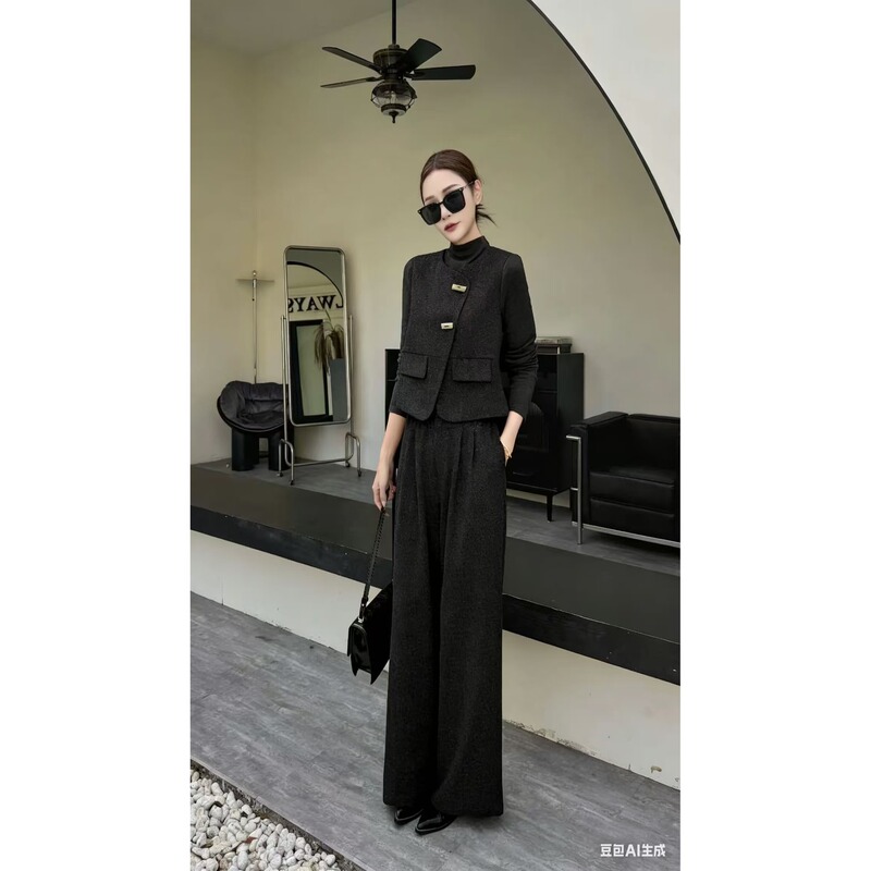 3152 Autumn Fashion Stylish Commuter Single-Breasted Vest + Long-Sleeved Top + Long Pants Three-Piece Set