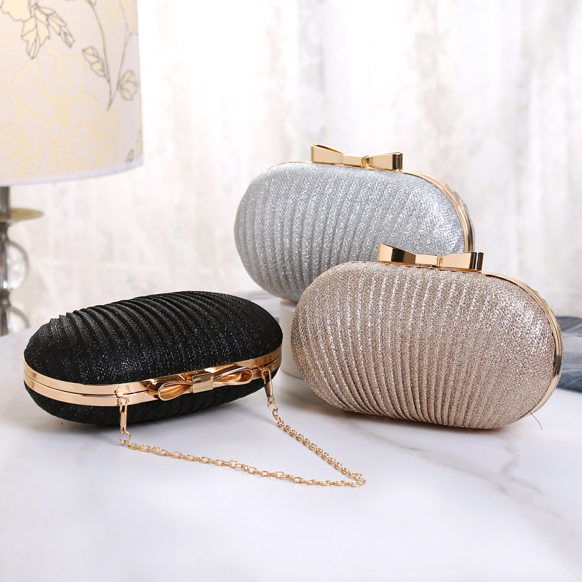 Black Pleated Butterfly Clutch