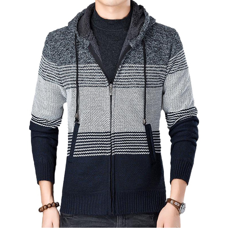 Suministro transfronterizo Amazon eBay Plus tamaño forrado de lana caliente de manga larga con capucha cremallera de punto cardigan abrigo de suéter de los hombres