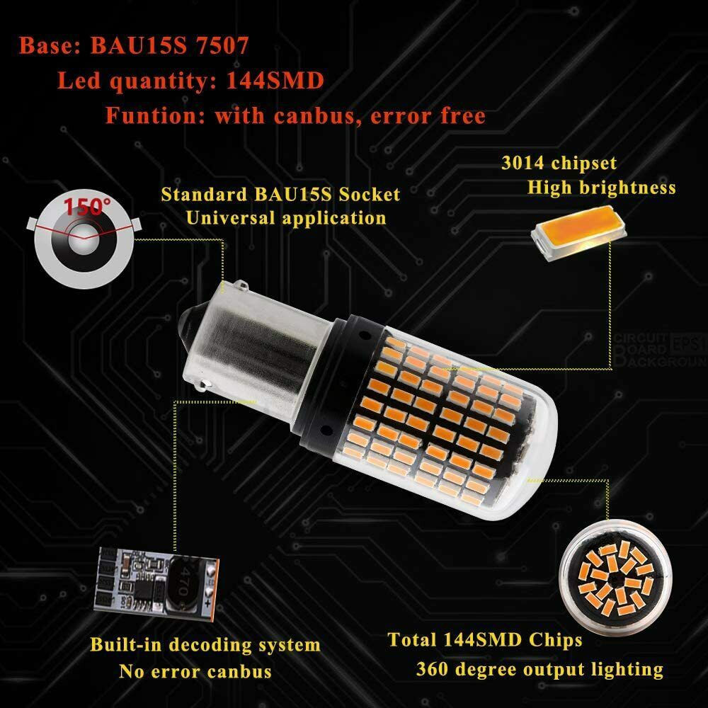 Auto LED luces de dirección luz de esquina 3014 144smd 1156 1157 luz de freno de alto brillo decodificación luz diurna
