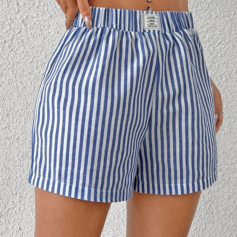 2025 New Women's Spring/Summer Casual High-Waisted Striped Loose Lazy Style Shorts Fashionable Outerwear Home Pants