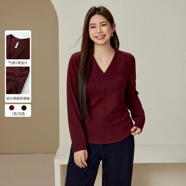 [Дизайн складки и талия темпераментная дикая футболка] Слепое шоу большой размер женский толстый mm2024 зимний новый