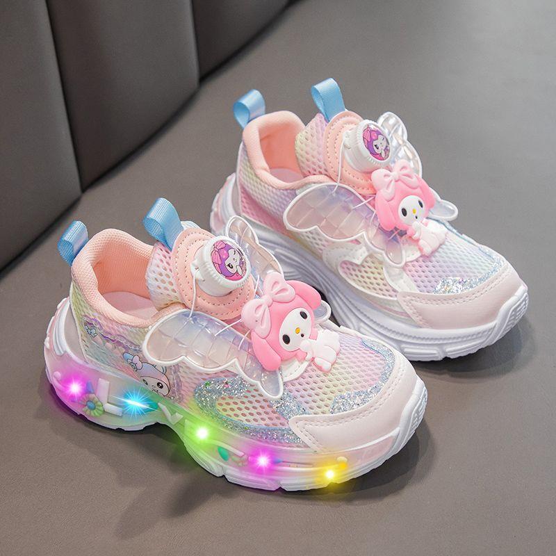 Girls' Light-Up 2026 Summer New Model Rotating Button Children's Sneakers Kuromi Girls' Glowing Mesh Dad Shoes Girls' Light-Up 2026 Summer New Model Rotating Button Children's Sneakers Kuromi Girls' Glowing Mesh Dad Shoes