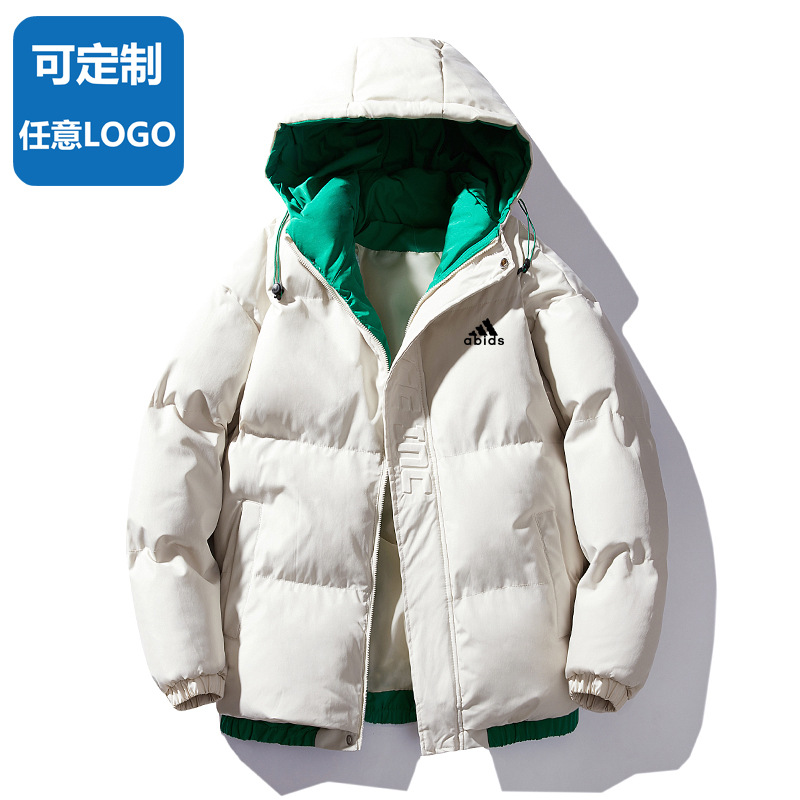 Abrigo de invierno acolchado de algodón con capucha para hombres a prueba de viento cálido forrado de lana engrosada chaqueta acolchada de algodón para hombres jóvenes abrigo de algodón acolchado casual logotipo imprimible
