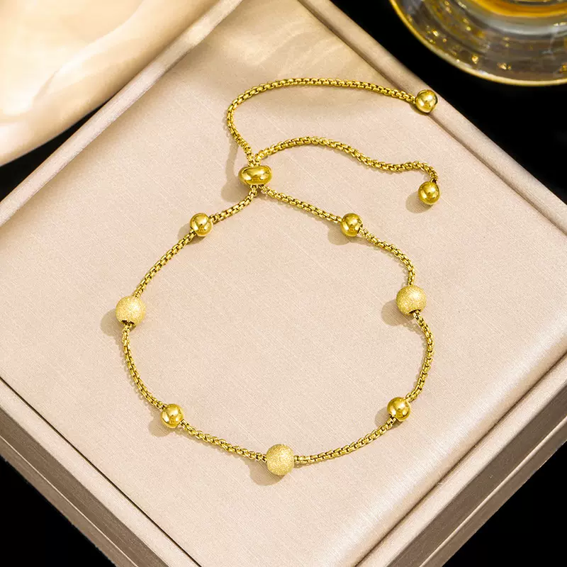 欧美跨境批发新品钛钢手链女磨砂金珠圆球百搭简约气质手饰女饰品