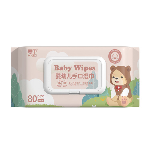 手口湿纸巾婴儿学生宝宝大包加厚柔软一次性翻盖80抽家用母婴湿巾