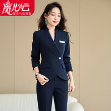 新款2025新款酒店前台接待女长袖职业西服西裤正装套装工作服6658