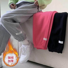 413加绒裤子女显瘦秋冬2023宽松直筒休闲束脚裤高腰显瘦运动卫裤