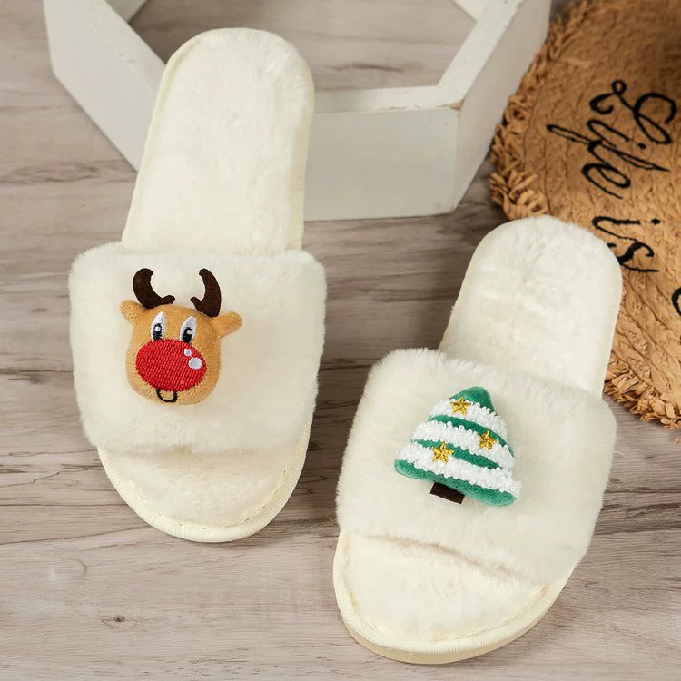 Трансграничная амазонка внешней торговли большой размер женщины 2023 осень-зима новый рождественский открытый с открытыми пальцами шерстяные домашние хлопчатобумажные тапочки