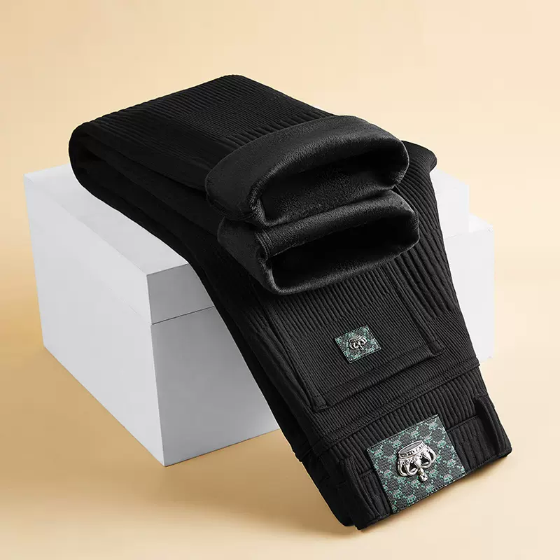 高品质休闲裤男秋冬新款提花百搭轻奢商务直筒男裤子加厚加厚长裤