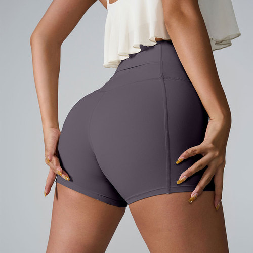 ins2024 European and American cross-border new three-quarter yoga shorts, high-waisted hip-lifting three-quarter sports shorts with pockets