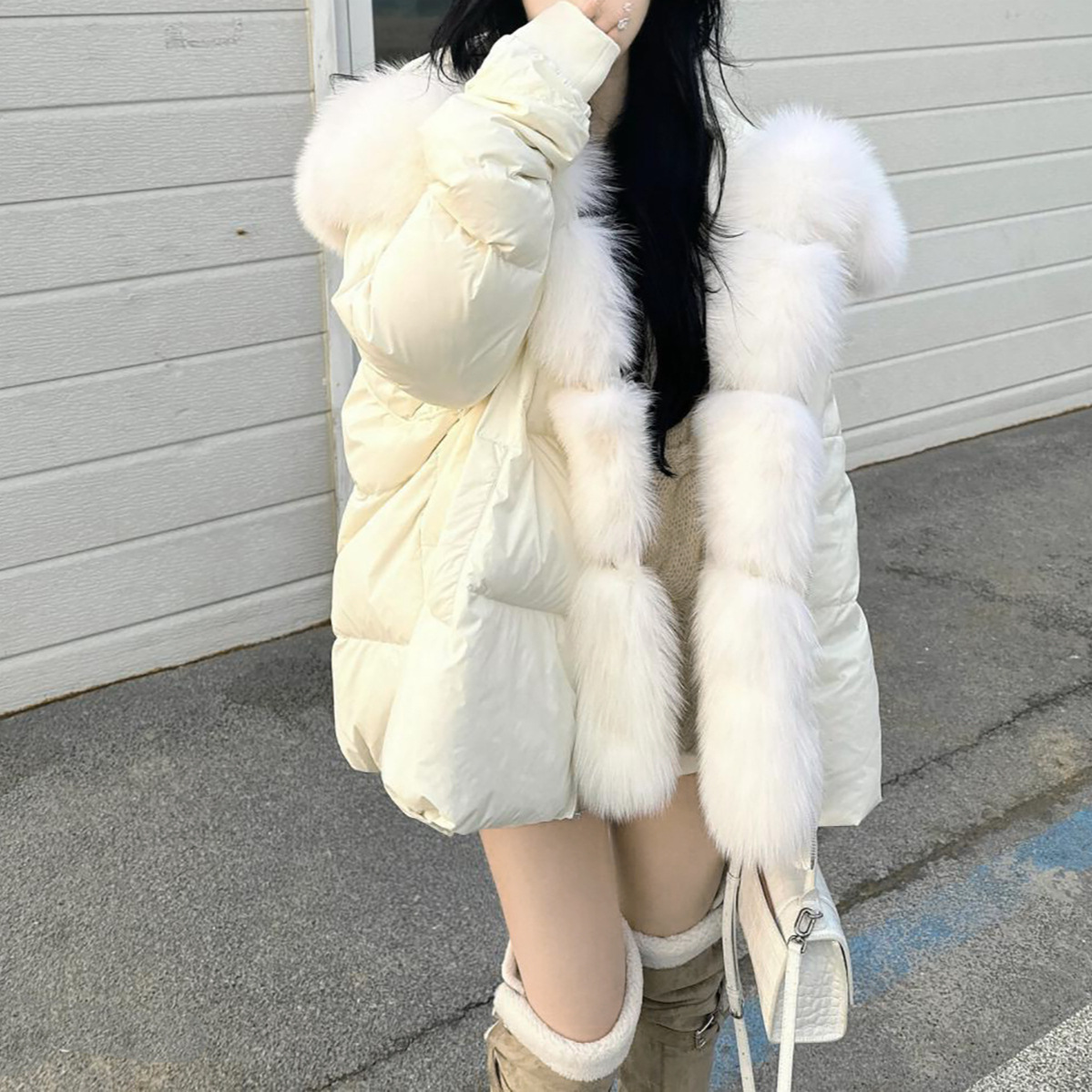 겨울 신작 여우 모피 대형 모피 칼라 90 다운 다운 재킷 따뜻하고 세련된 여성용 다용도 재킷