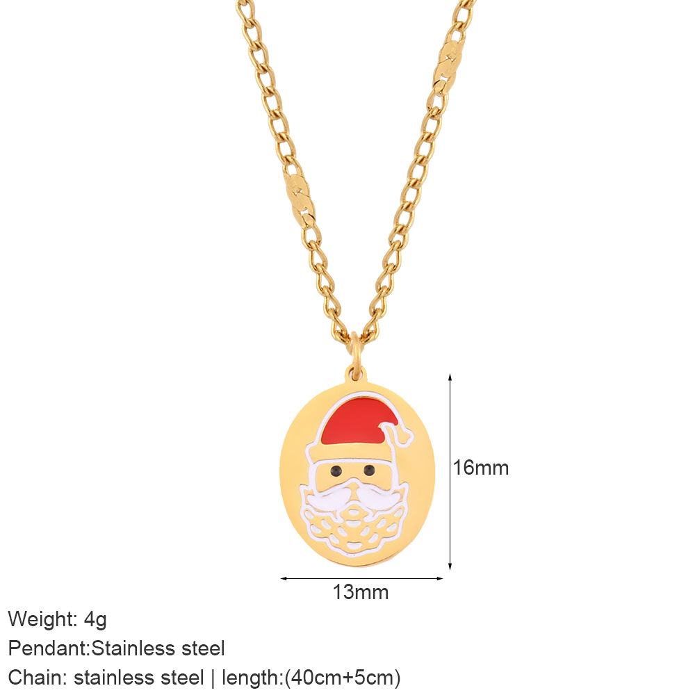 304 Stainless Steel Material Christmas Festival PVD Coated Real Gold Plated Santa Claus Gingerbread Moon 316L Stainless Steel  Nordic Style Classic Style Waterproof Non Tarnish Surgical Steel 316L Stainless Steel  Pendant Necklace