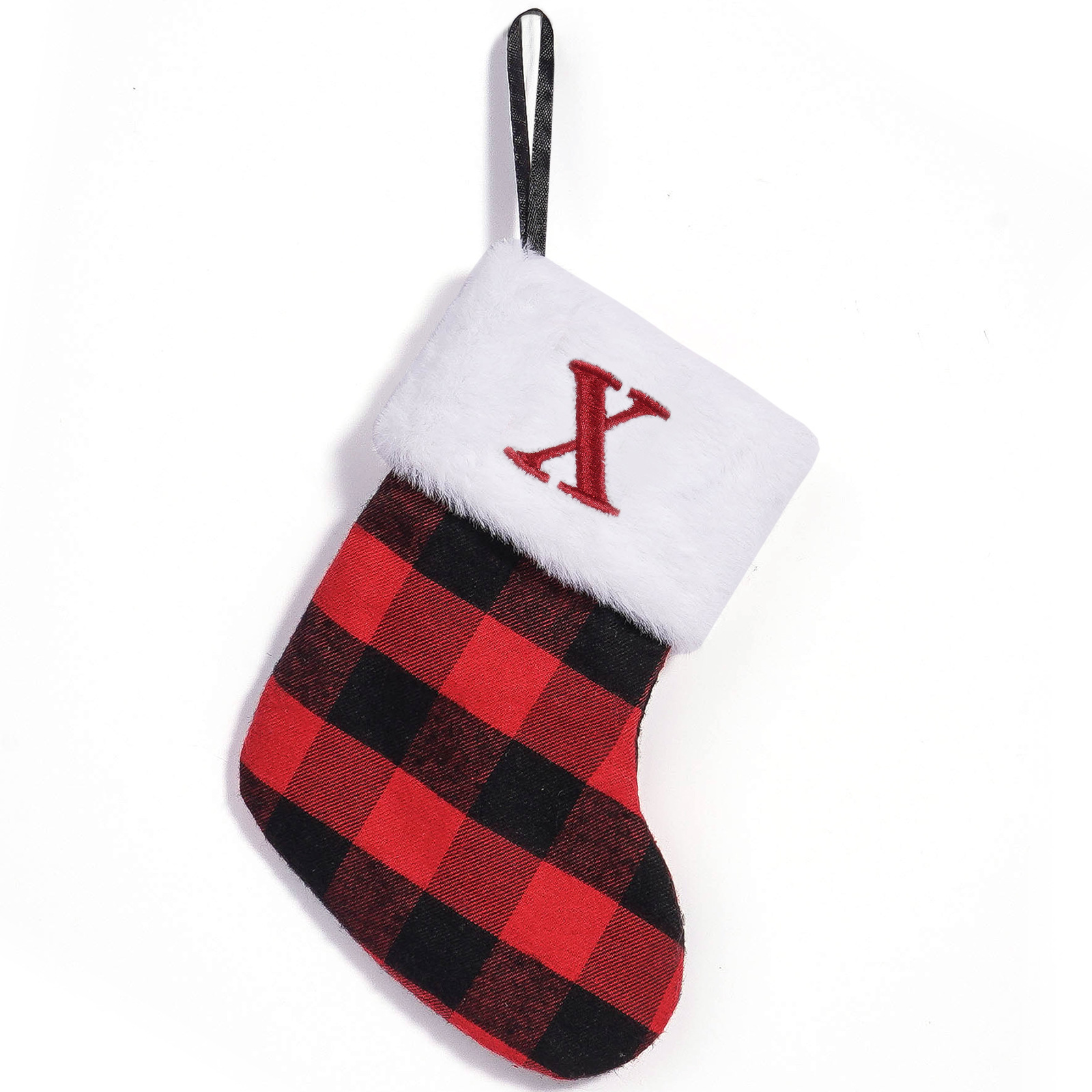 Nuevos bolsas de regalo de medias de Navidad transfronterizas letras negras rojas bordadas pequeñas medias colgantes bolsas de dulces decoraciones