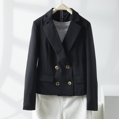 5054轻熟风气质小西装双排扣垫肩收腰显瘦休闲西服外套上衣B1212|ms