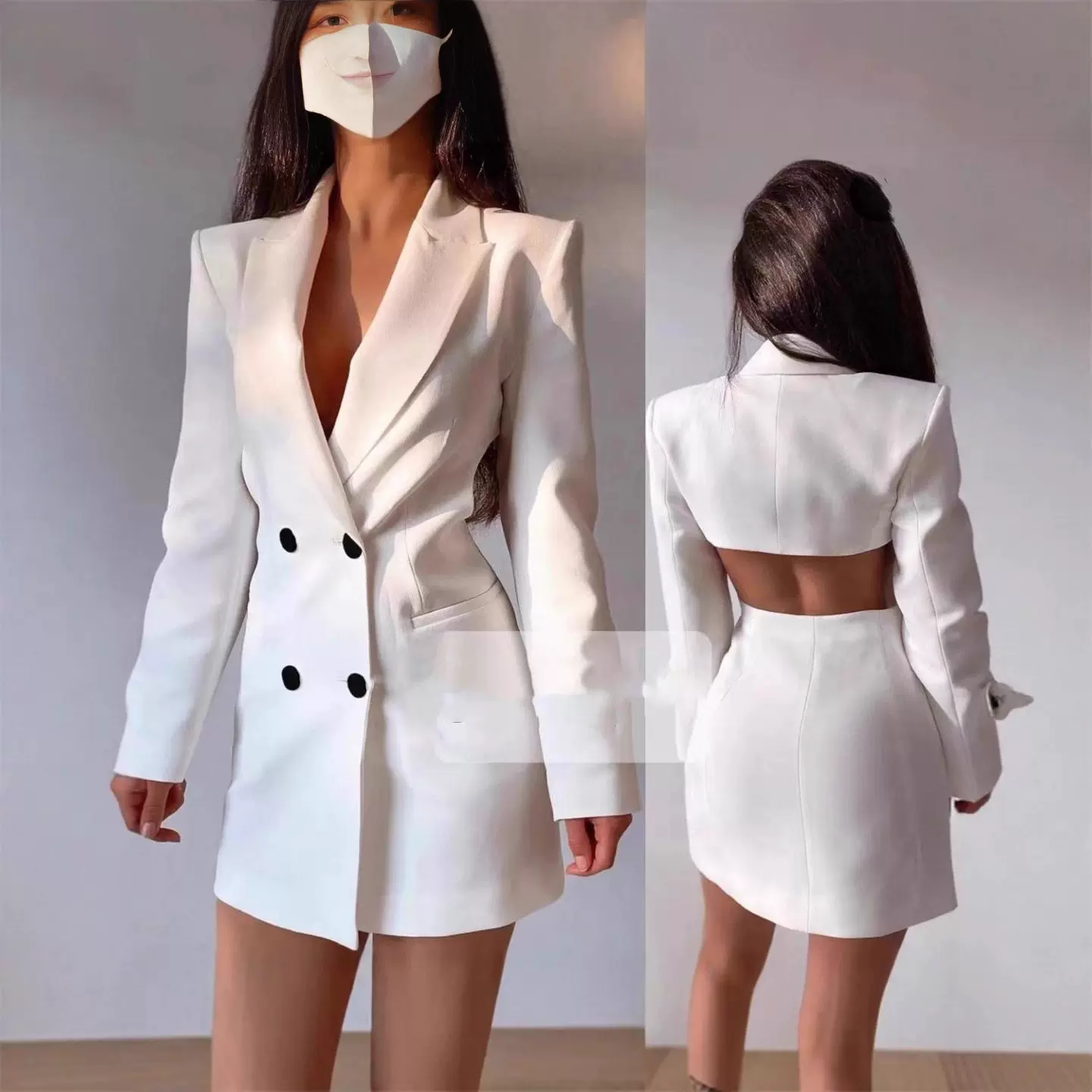 2025wishins亚马逊秋季新品欧美通勤露背双排扣西装裙西装羊绒