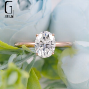 14K Gold Moissanite Oval 2 Carat Main Stone Women's Fashion Trendy Diamond Ring Guangzhou Factory Direct Sales with Certificate