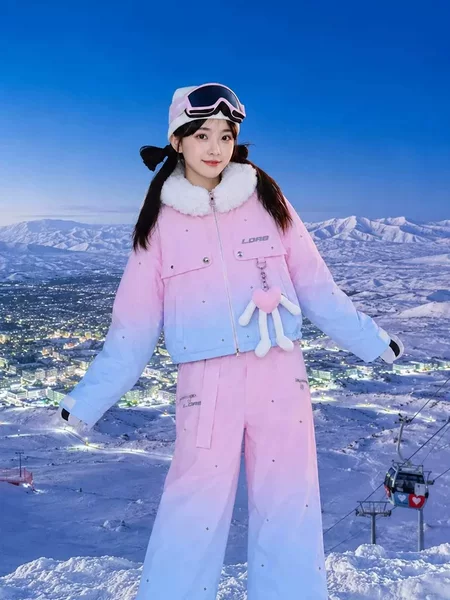 Ldab Pink-Blue Gradient Ski Suit Set for Women 2026 Autumn and Winter New Windproof and Cold-Resistant Niche Style Double-Board Snow Suit
