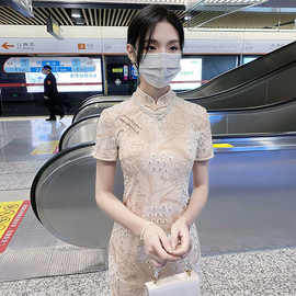 蕾丝刺绣旗袍2024年新款改良女夏款年轻款气质高端素雅复古高级感