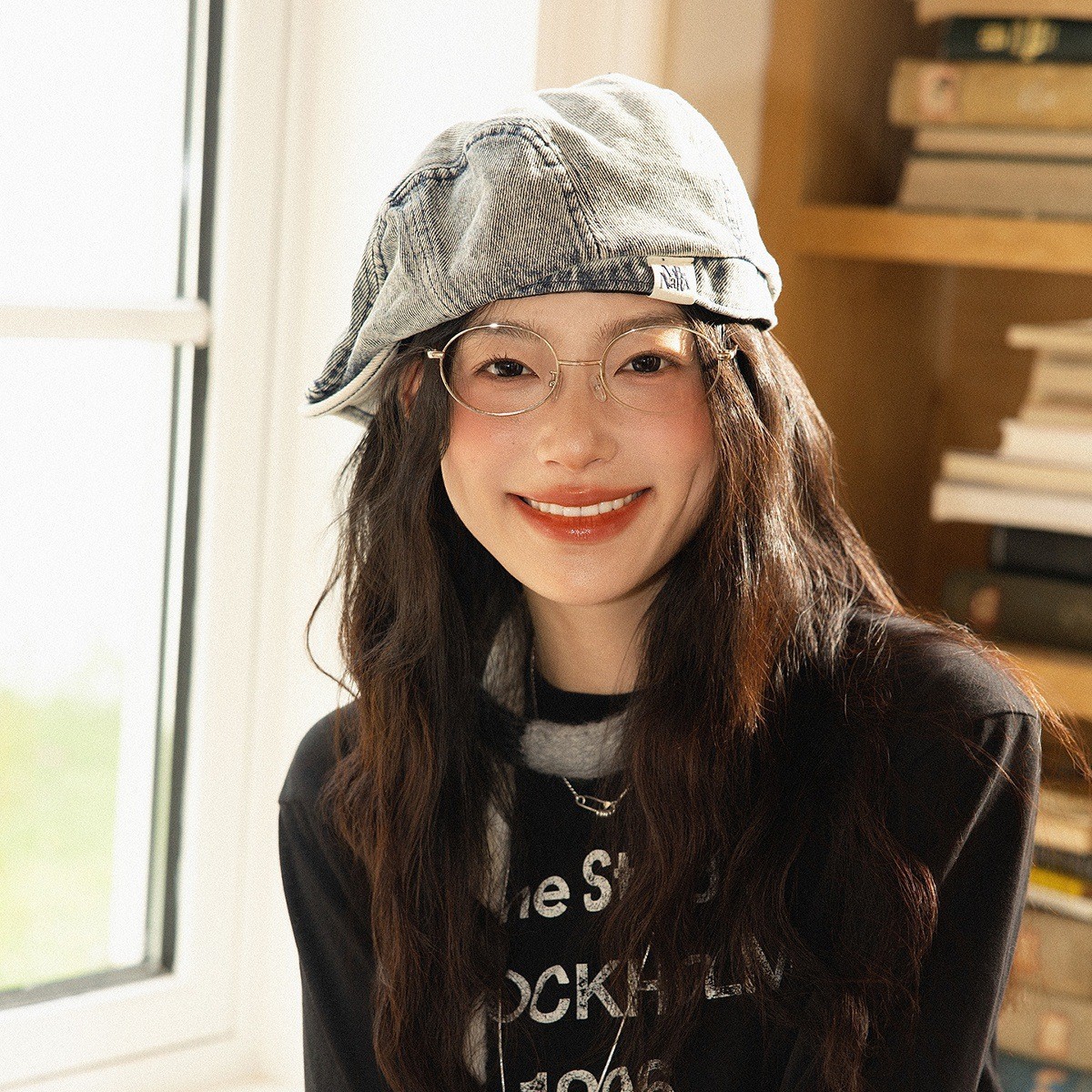 Washed Reversible Denim Beret For Women, High-Quality Distressed Large Head Circumference Forward , Vintage Duckbill_voghion.com