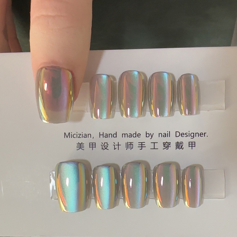 [Aurora Silver] Cat Eye Wearable Nail Stickers Manicure Fake Nails 3117 # Wearable Starry Sky Gradient