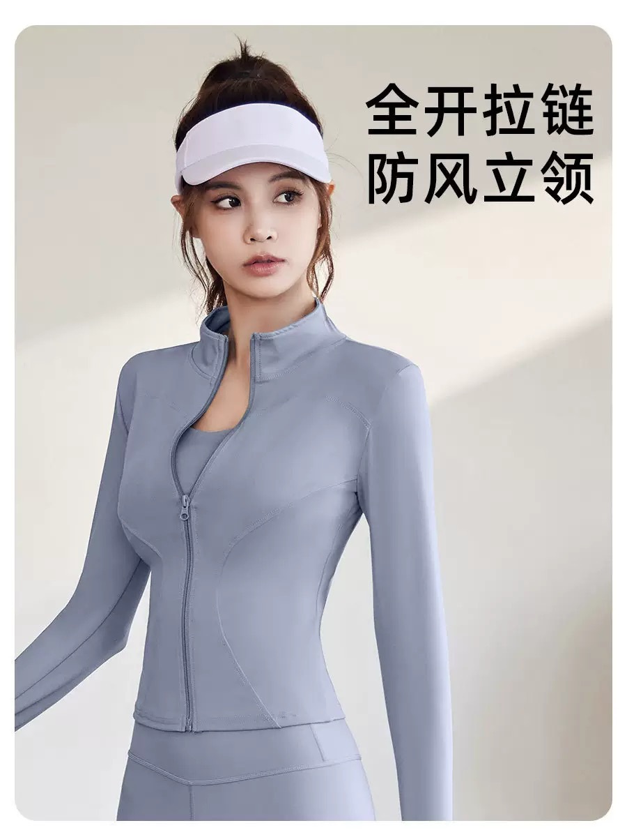 Cross-border TK explosión chaqueta deportiva manga larga correr delgada alta elástica fitness yoga chaqueta chaqueta de protección solar de mujer