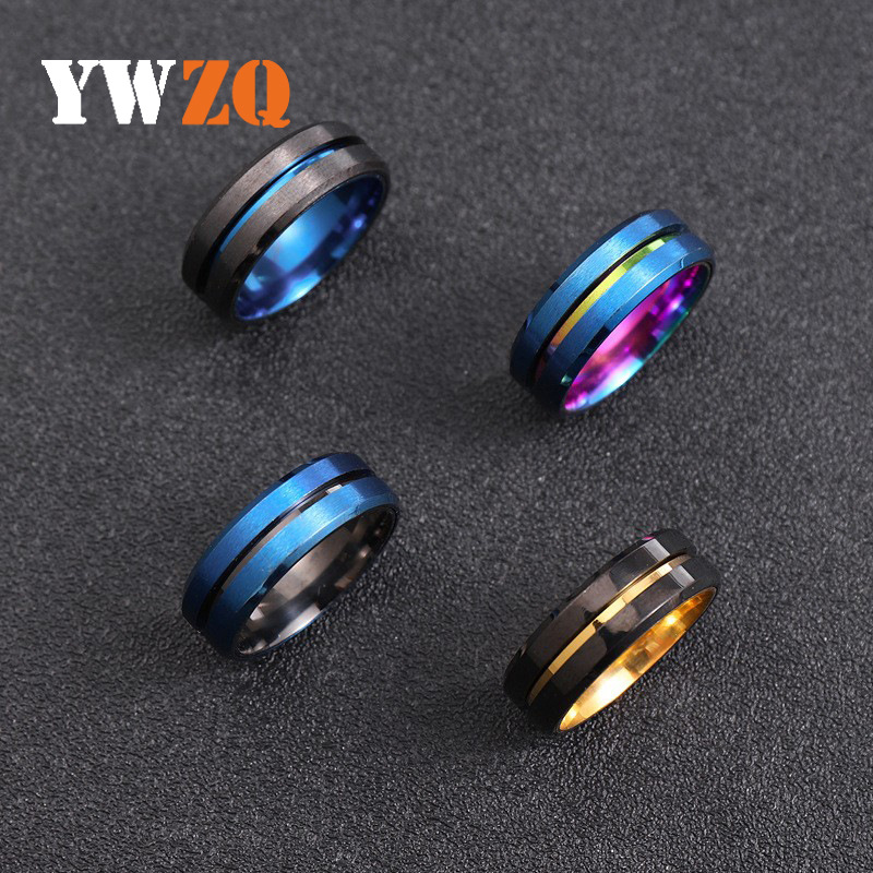 Suministro transfronterizo de joyería de acero inoxidable de dos colores de superficie de costura cepillado mate anillo de acero de titanio giratorio hombres y mujeres fabricantes