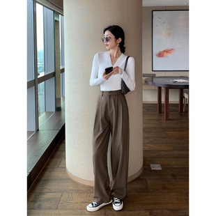 2023 Korean Style Wide Leg Pants Women's Spring New High Waist Suit Pants Loose Draping Straight Trendy Trousers