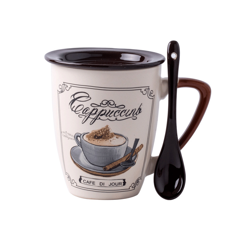Taza de café de lujo europea transfronteriza capuchino taza de café con leche taza de cerámica vintage con tapa cuchara Amazon
