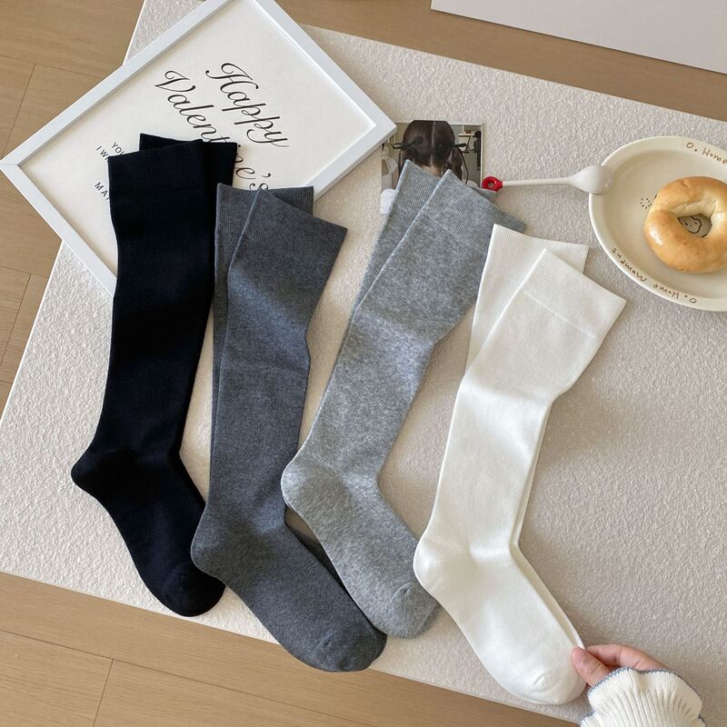 Miu Series High-Sense Gray Gray Calf Socks Women's Slimming Look Segmented Micro-Pressure Socks High Tube Jk Boneless Cotton Socks