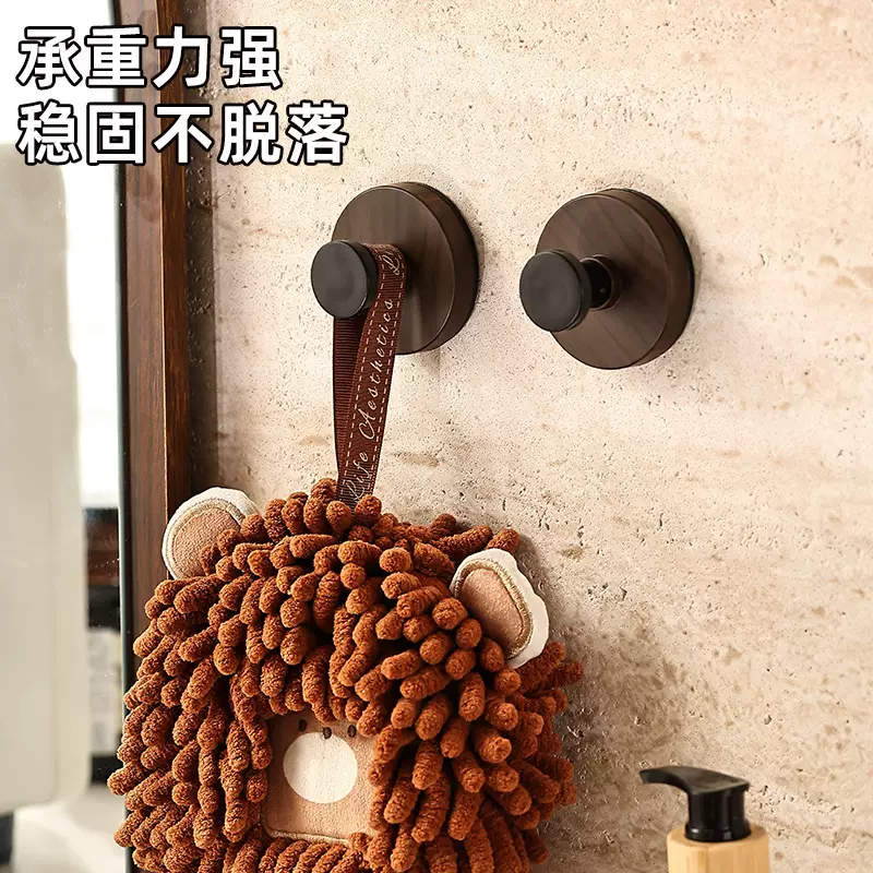 胡桃木纹吸盘单钩挂钩门后厨房旋转壁挂式置物架免打孔收纳架塑料