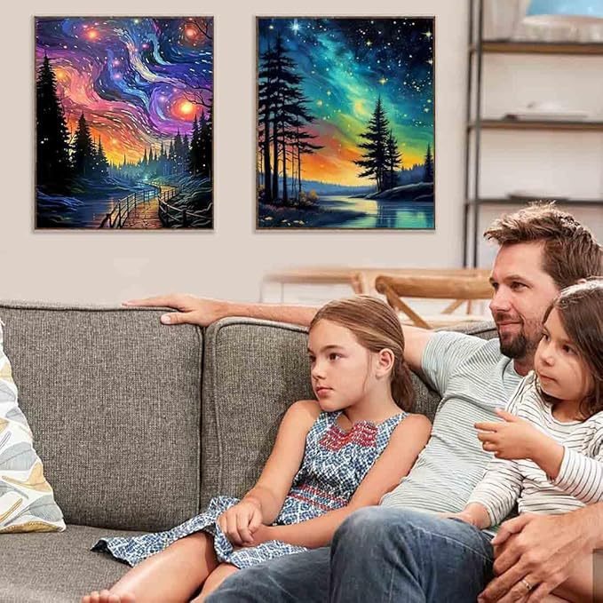 Pintura al óleo digital DIY paisaje nocturno estrellado pintura decorativa acrílico descompresión manual curar pintura colgante