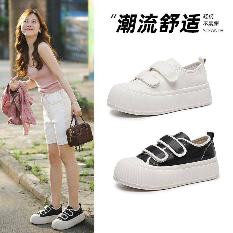 Thick-Soled Casual Shoes for Women 2026 Spring New Cute Ugly-Chic Velcro Large-Toe White Shoes Genuine Leather Biscuit Shoes Wholesale Thick-Soled Casual Shoes for Women 2026 Spring New Cute Ugly-Chic Velcro Large-Toe White Shoes Genuine Leather Biscuit Shoes Wholesale