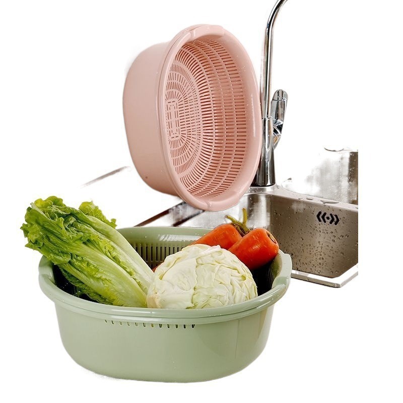 Lavabo de verduras Lavado de arroz Cesta de drenaje Cocina doméstica Sala de estar Tamiz de plástico de doble capa Cesta de lavado de verduras Cesta de filtro de frutas de lavado