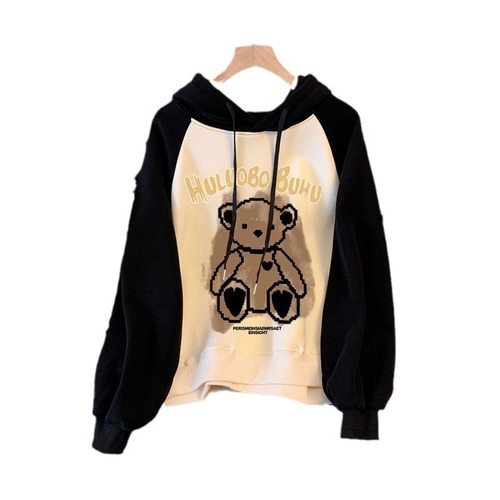 Women's and Girls' Hooded Sweatshirts with Cartoon Letters and Colorful Splicing -  New Trendy Style, Children's Version, Korean Inspired, Youthful and Fashionable