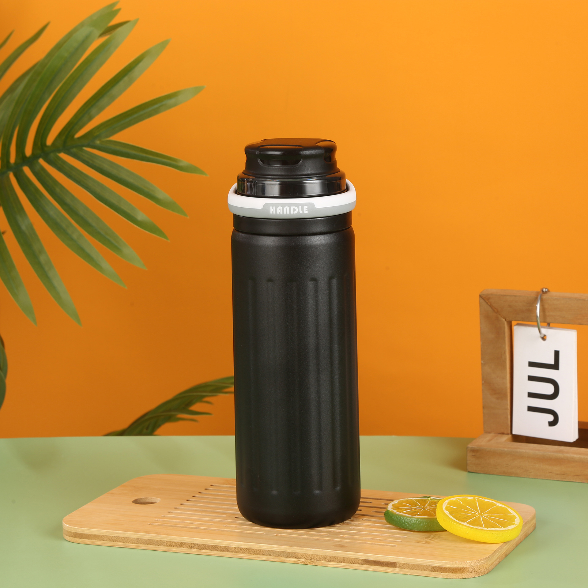 Transfronterizo con anillo de elevación portable taza de agua deportiva 316 taza de aislamiento térmico de acero inoxidable de alto valor facial para hombres y mujeres taza de agua