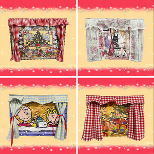 Cute cartoon Christmas Wall atmosphere hanging cloth red plaid curtain bedroom background cloth Christmas decoration background