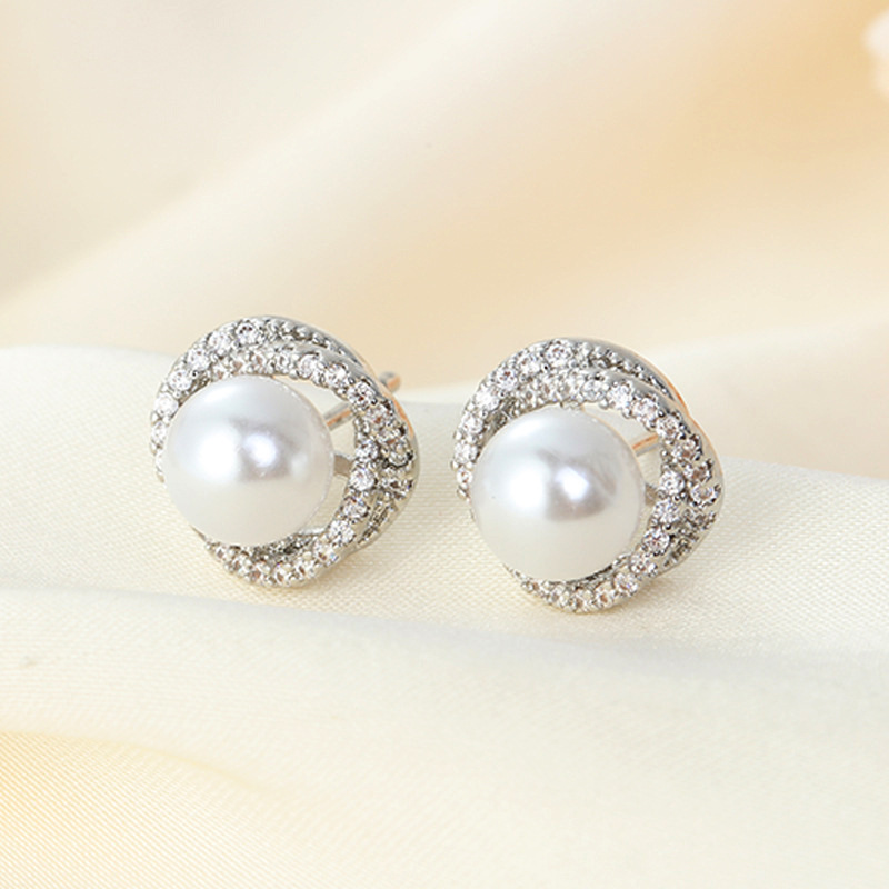 Artificial Pearls, Zircon Inlay Material 1 Pair Imitation Pearl Copper Artificial Pearls Zircon 925 Sterling Silver Earrings Geometric Heart Shape Drop Earrings Ear Studs