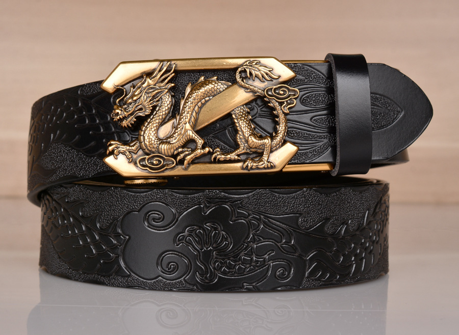 Mens Genuine Leather Belt Designer Dragon Z Buckle Cowboy Jeans