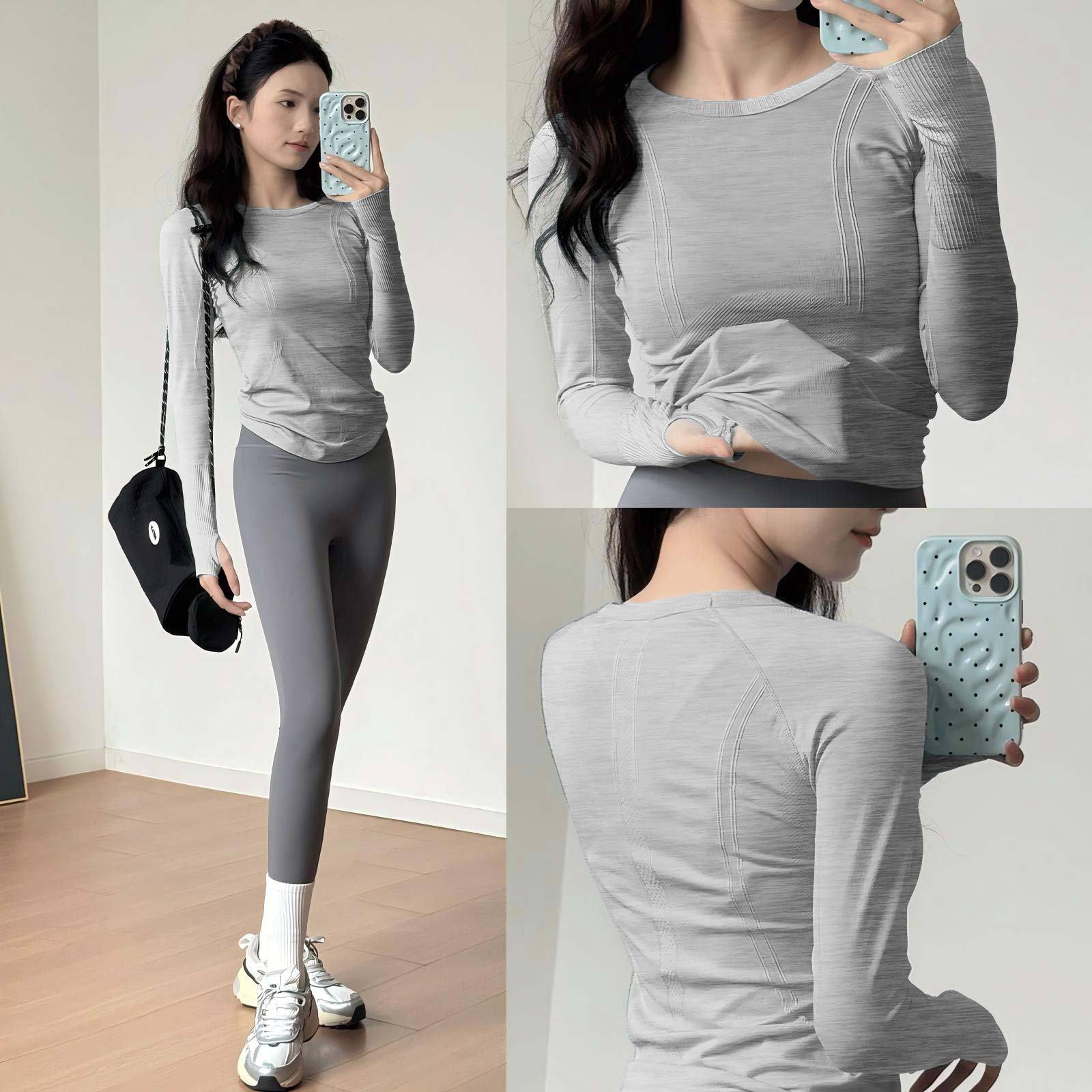 Sports Tops Lu Same Style Women's Slimming Look Round Neck Quick-Drying Yoga Clothes Professional Running Training Fitness Clothes Long Sleeves