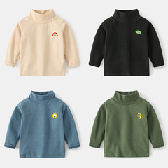 Children's bottoming shirt autumn and winter baby German velvet high collar long sleeve boys embroidered thickened T-shirt tops wholesale trendy