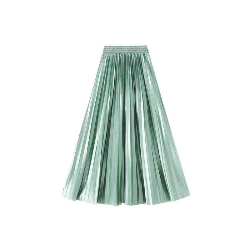1m Long Skirt High Waist Pure Color Floor-Length Pearlescent Satin Pleated Skirt Large Hem A-Line Pleated Skirt 100cm Half Body