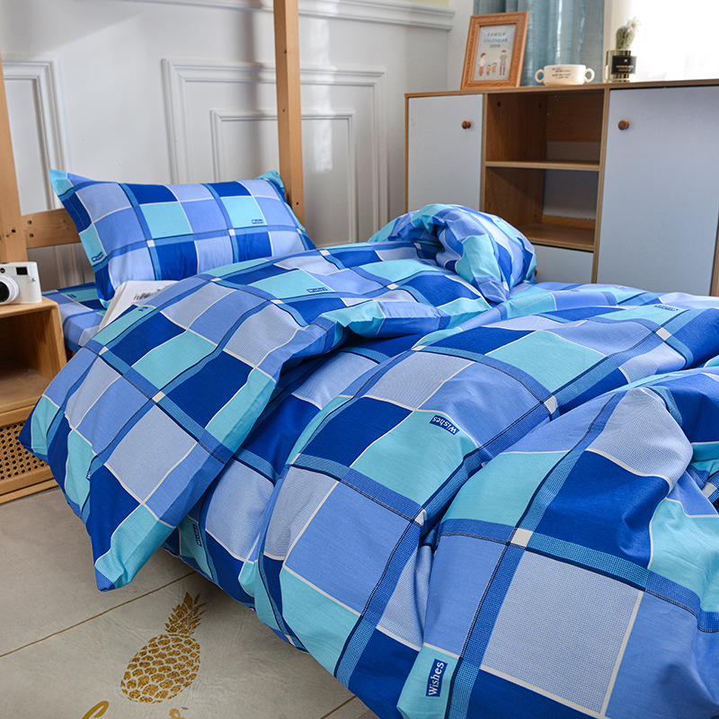 Juego de sábanas y funda nórdica de tres piezas, sábana ajustable de clase A, cama individual de dormitorio de algodón puro, ropa de cama escolar, ropa de cama para estudiantes