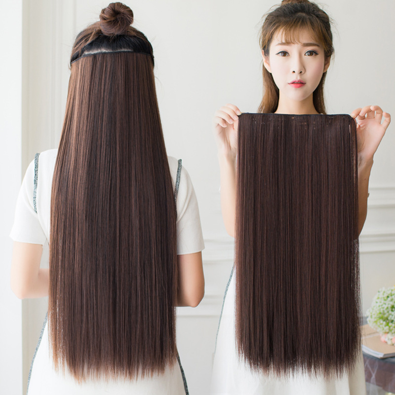 Extensión de Cabello Postizo Liso de 1 Pieza de 5 Clips Fibra Sintética