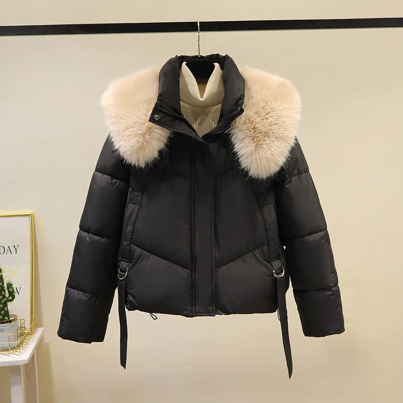 Short down jacket for teenagers, high-end, fur collar, warm winter crop style