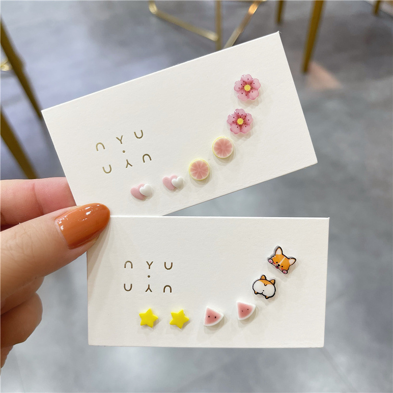 10g Weight Ear Studs Classification 1 Pair Quantity Daily Occasion ceramics Material Rabbit, Flower, Watermelon Pattern Women's Gender Cute, Sweet Style 1 Pair Cute Sweet Rabbit Flower Watermelon Ceramics Ear Studs 无