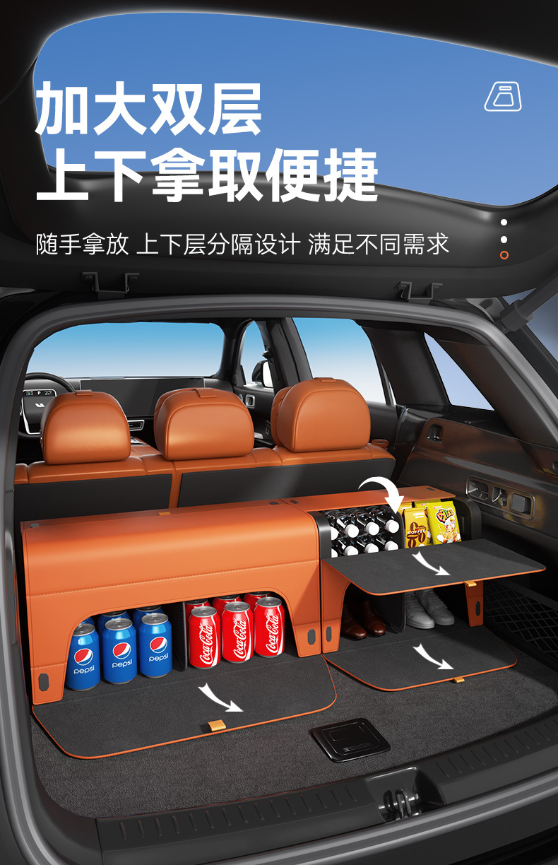Car-Mounted Double-Layer Storage Box Suv Trunk Storage Box Multi-Functional Foldable Storage Box Waterproof Leather Organizer Box