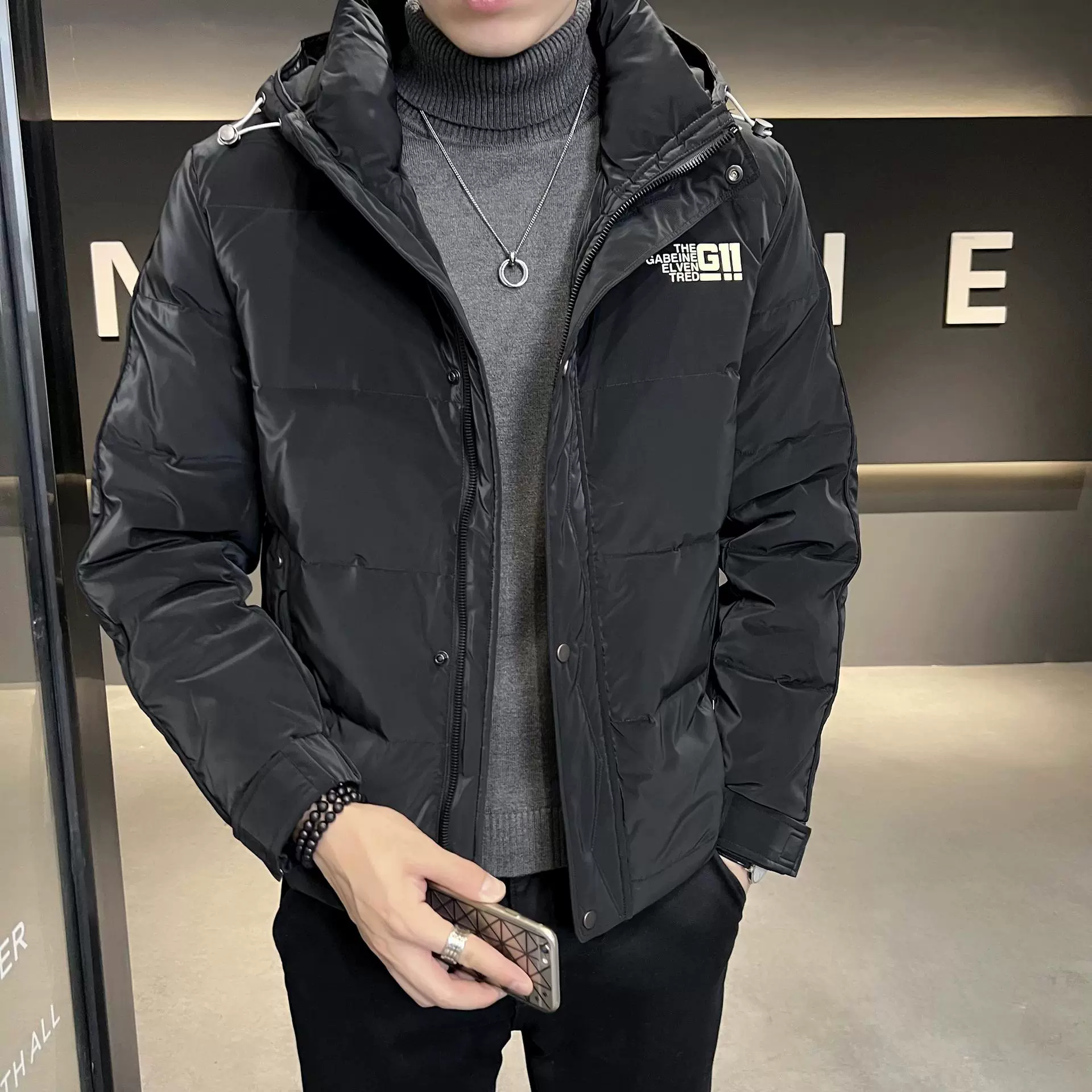 Мужская глянцевый пуховик с капюшоном стиле, зима Новая мода повседневная куртка 8072