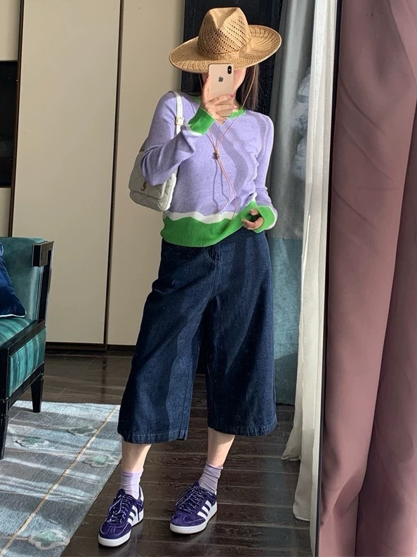 早秋季撞色拼接长袖针织衫女春秋季小众别致减龄洋气紫色2|undefined