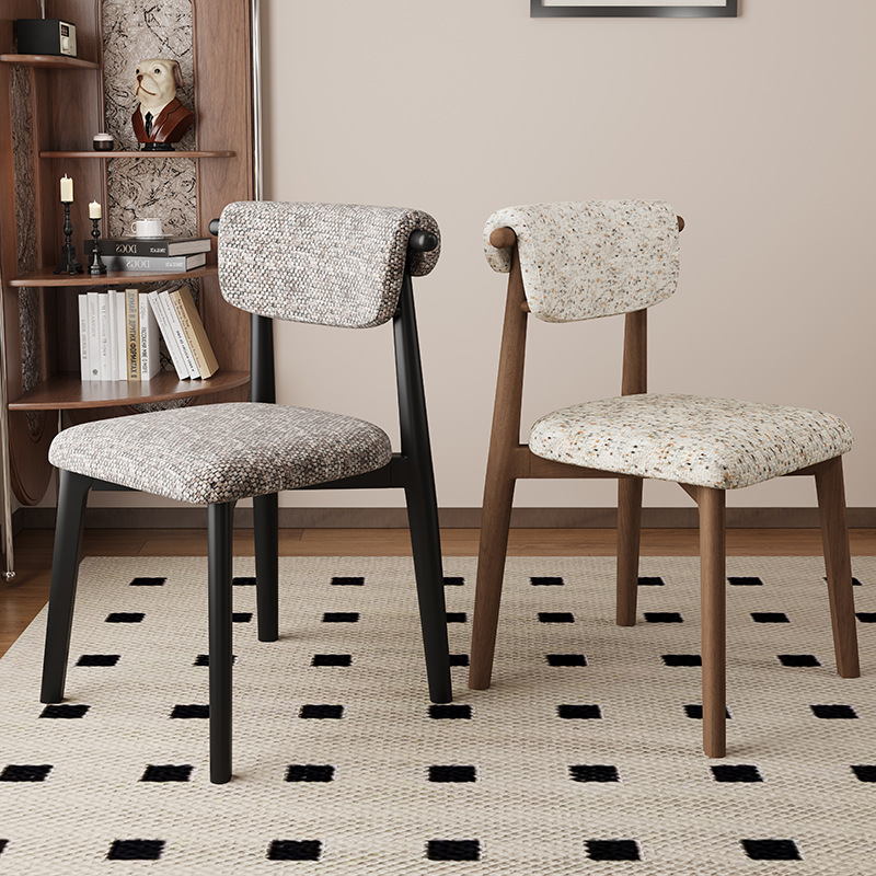 Silla de comedor de madera maciza, cuero de microfibra, restaurante doméstico, silla trasera de tela de algodón y lino, mesa y silla de comedor de hotel, taburete, silla duradera